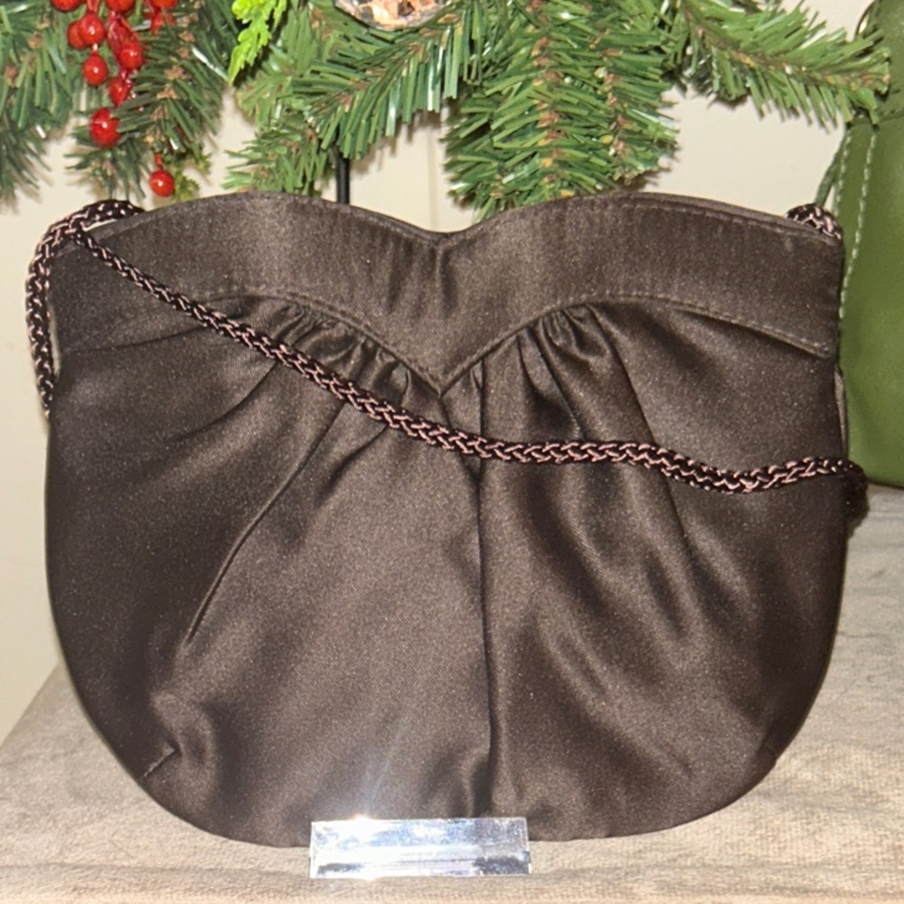 Vintage‎ Brown Pleated Satin Clutch/Shoulder Bag
